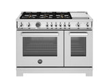 BERTAZZONI  48 inch Dual Fuel Range, 6 Brass Burners and Griddle, Electric Self-Clean Oven - Stainless Steel (PRO486BTFEPXT)