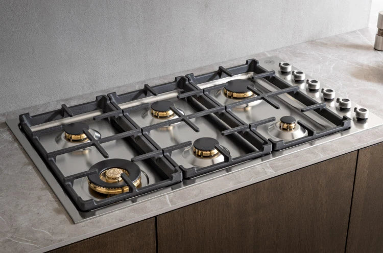 BERTAZZONI  36 Drop-in Gas Cooktop 6 brass burners - Stainless Steel (PROF366QBXT)