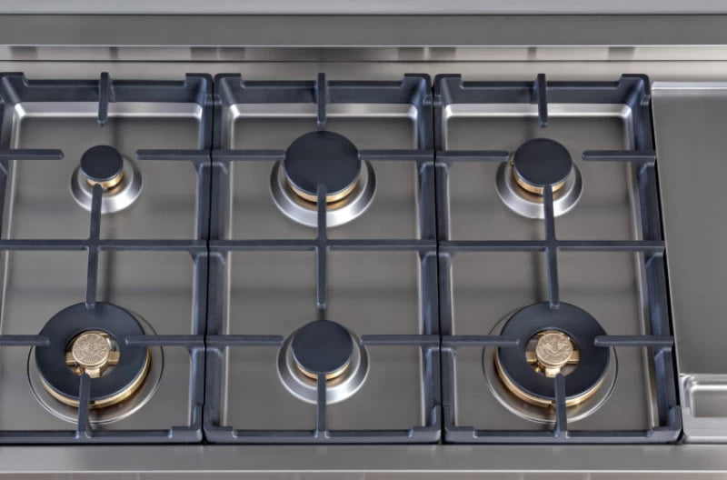 BERTAZZONI  48 Gas Rangetop 6 brass burner + electric griddle - Stainless Steel (PROF486GRTBXT)