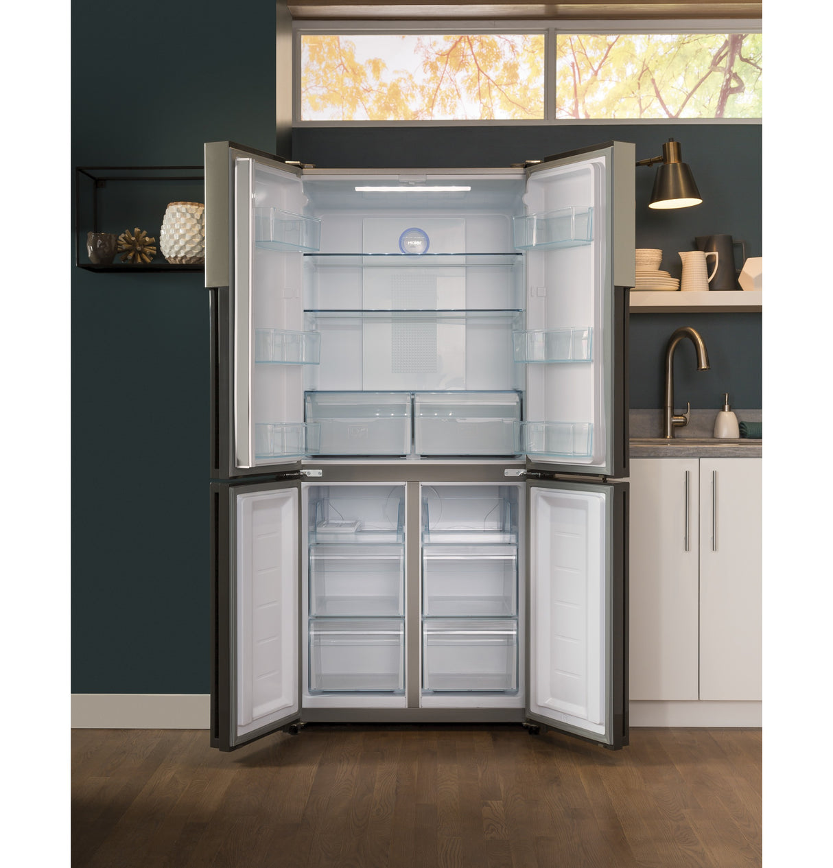 HAIER  Haier 16.8 Cu. Ft. Quad Door Refrigerator - Fingerprint Resistant Stainless (QHE16HYPFS)