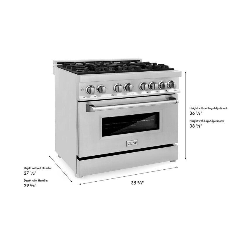 ZLINE  36 In. 4.6 Cu. Ft. Legacy Dual Fuel Range With 6 Burner Gas Cooktop And Electric Convection Oven In Stainless Steel - Stainless Steel (RA36)