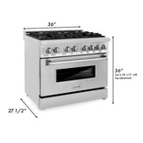ZLINE  36" 4.6 cu. ft. Dual Fuel Range with Gas Stove and Electric Oven - Stainless Steel (RA36)