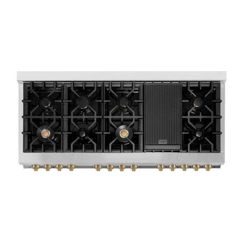 ZLINE  Autograph Edition 60 In. 7.4 Cu. Ft. Legacy Dual Fuel Range With 9 Burner Gas Cooktop And 2 Electric Convection Ovens In Stainless Steel And Champagne Bronze Accents - Stainless Steel (RAZ60CB)