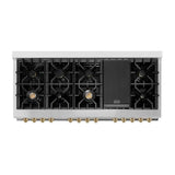 ZLINE  Autograph Edition 60 In. 7.4 Cu. Ft. Legacy Dual Fuel Range With 9 Burner Gas Cooktop And 2 Electric Convection Ovens In Stainless Steel And Champagne Bronze Accents - Stainless Steel (RAZ60CB)