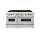 ZLINE  Autograph Edition 60 In. 7.4 Cu. Ft. Legacy Dual Fuel Range With 9 Burner Gas Cooktop And 2 Electric Convection Ovens In Stainless Steel And Champagne Bronze Accents - Stainless Steel (RAZ60CB)