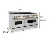 ZLINE  Autograph Edition 60 In. 7.4 Cu. Ft. Legacy Dual Fuel Range With 9 Burner Gas Cooktop And 2 Electric Convection Ovens In Stainless Steel And Champagne Bronze Accents - Stainless Steel (RAZ60CB)