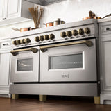 ZLINE Autograph Edition 60" 7.4 cu. ft. Dual Fuel Range with Gas Stove and Electric Oven with Champagne Bronze Accents - Stainless Steel (RAZ60CB)