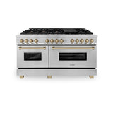 ZLINE Autograph Edition 60" 7.4 cu. ft. Dual Fuel Range with Gas Stove and Electric Oven with Champagne Bronze Accents - Stainless Steel (RAZ60CB)