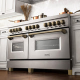 ZLINE  Autograph Edition 60" 7.4 cu. ft. Dual Fuel Range with Gas Stove and Electric Oven with Champagne Bronze Accents - Stainless Steel (RAZ60CB)
