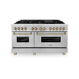 ZLINE  Autograph Edition 60" 7.4 cu. ft. Dual Fuel Range with Gas Stove and Electric Oven with Champagne Bronze Accents - Stainless Steel (RAZ60CB)
