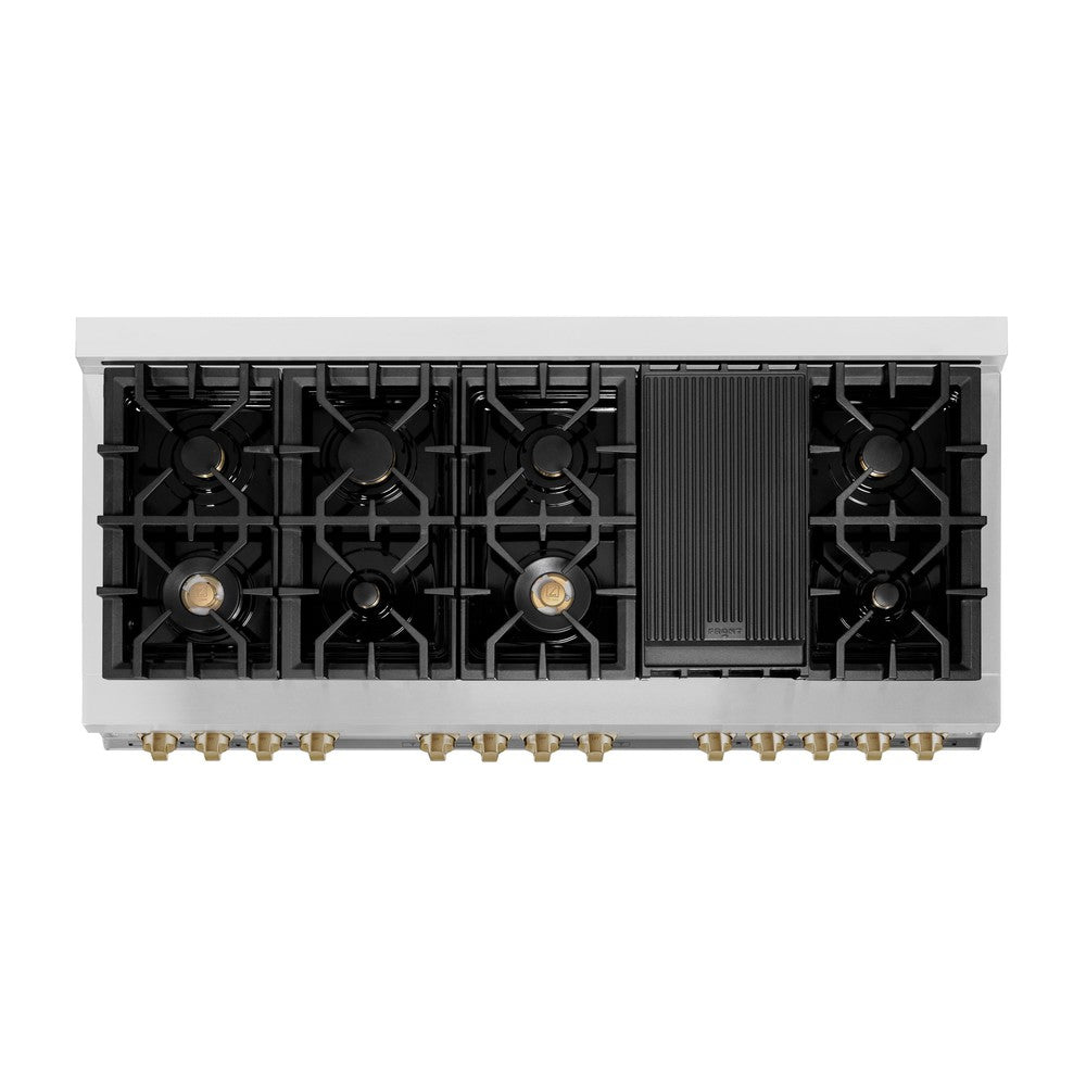 ZLINE  Autograph Edition 60" 7.4 cu. ft. Dual Fuel Range with Gas Stove and Electric Oven with Champagne Bronze Accents - Stainless Steel (RAZ60CB)