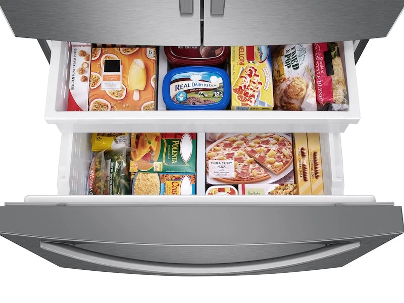 SAMSUNG 27 cu. ft. Large Capacity 3-Door French Door Refrigerator with External Water & Ice Dispenser - Stainless Steel (RF27T5201SR)