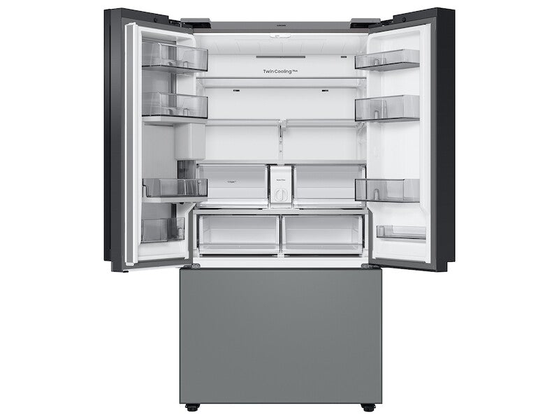 SAMSUNG  Bespoke 3-Door French Door Refrigerator (30 cu. ft.) ? with Top Left and Family Hub™ Panel in White Glass - and Matte Grey Glass Bottom Door Panel - Charcoal Glass / Matte Black Steel (RF30BB69006MAA)
