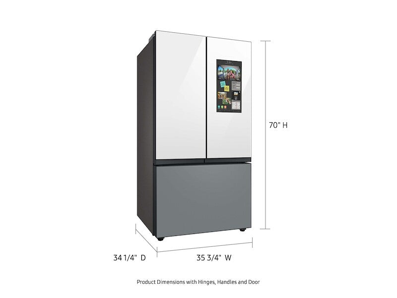 Samsung  Bespoke 3-Door French Door Refrigerator (30 cu. ft.) ? with Top Left and Family Hub™ Panel in White Glass - and Matte Grey Glass Bottom Door Panel - Other (RF30BB69006MAA)