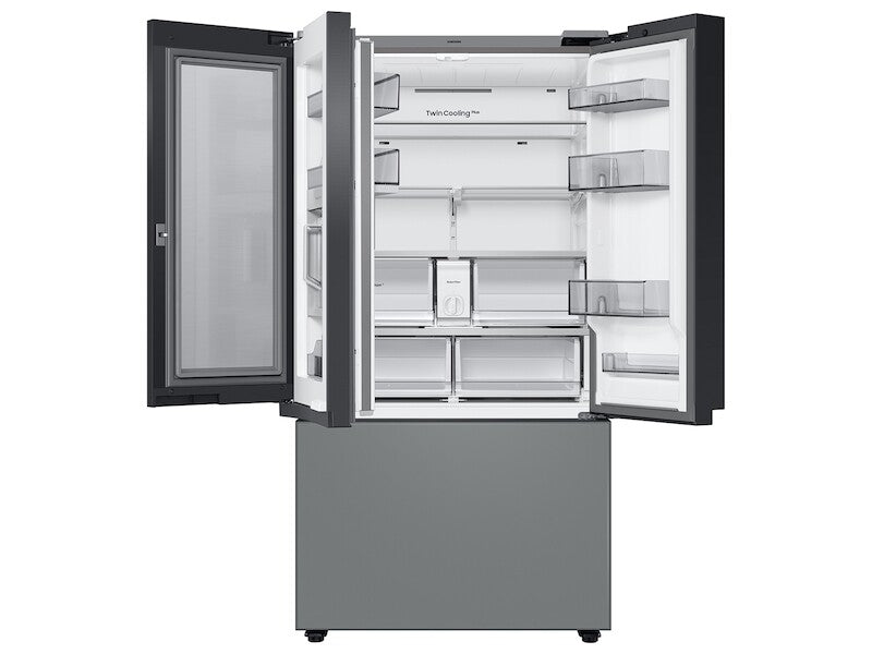 Samsung  Bespoke 3-Door French Door Refrigerator (30 cu. ft.) ? with Top Left and Family Hub™ Panel in White Glass - and Matte Grey Glass Bottom Door Panel - Other (RF30BB69006MAA)
