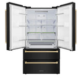ZLINE  Autograph Edition 36 In. 22.5 Cu. Ft. Counter-depth French Door Refrigerator With Ice Maker In Fingerprint-resistant Black Stainless Steel And Champagne Bronze Traditional Handles - Champagne Bronze (RFMZ36BSCB)