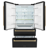 ZLINE  Autograph Edition 36 In. 22.5 Cu. Ft. Counter-depth French Door Refrigerator With Ice Maker In Fingerprint-resistant Black Stainless Steel And Champagne Bronze Traditional Handles - Champagne Bronze (RFMZ36BSCB)