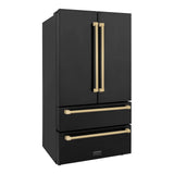 ZLINE  Autograph Edition 36 In. 22.5 Cu. Ft. Counter-depth French Door Refrigerator With Ice Maker In Fingerprint-resistant Black Stainless Steel And Champagne Bronze Traditional Handles - Champagne Bronze (RFMZ36BSCB)