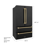 ZLINE  Autograph Edition 36 In. 22.5 Cu. Ft. Counter-depth French Door Refrigerator With Ice Maker In Fingerprint-resistant Black Stainless Steel And Champagne Bronze Traditional Handles - Champagne Bronze (RFMZ36BSCB)