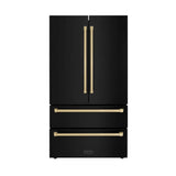 ZLINE  Autograph Edition 36 In. 22.5 Cu. Ft. Counter-depth French Door Refrigerator With Ice Maker In Fingerprint-resistant Black Stainless Steel And Champagne Bronze Traditional Handles - Champagne Bronze (RFMZ36BSCB)