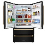 ZLINE  Autograph Edition 36 In. 22.5 Cu. Ft. Counter-depth French Door Refrigerator With Ice Maker In Fingerprint-resistant Black Stainless Steel And Champagne Bronze Traditional Handles - Champagne Bronze (RFMZ36BSCB)