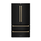ZLINE  Autograph Edition 36 In. 22.5 Cu. Ft. Counter-depth French Door Refrigerator With Ice Maker In Fingerprint-resistant Black Stainless Steel And Champagne Bronze Traditional Handles - Champagne Bronze (RFMZ36BSCB)