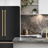 ZLINE  Autograph Edition 36 In. 22.5 Cu. Ft. Counter-depth French Door Refrigerator With Ice Maker In Fingerprint-resistant Black Stainless Steel And Champagne Bronze Traditional Handles - Champagne Bronze (RFMZ36BSCB)