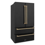 ZLINE  Autograph Edition 36 In. 22.5 Cu. Ft. Counter-depth French Door Refrigerator With Ice Maker In Fingerprint-resistant Black Stainless Steel And Champagne Bronze Traditional Handles - Champagne Bronze (RFMZ36BSCB)