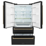 ZLINE  Autograph Edition 36 In. 22.5 Cu. Ft. Counter-depth French Door Refrigerator With Ice Maker In Fingerprint-resistant Black Stainless Steel And Champagne Bronze Traditional Handles - Champagne Bronze (RFMZ36BSCB)
