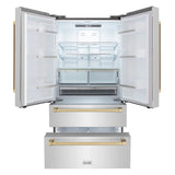 ZLINE  Autograph Edition 36 In. 22.5 Cu. Ft. Counter-depth French Door Refrigerator With Ice Maker In Fingerprint-resistant Stainless Steel With Champagne Bronze Traditional Handles - Champagne Bronze (RFMZ36CB)