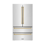 ZLINE  Autograph Edition 36 In. 22.5 Cu. Ft. Counter-depth French Door Refrigerator With Ice Maker In Fingerprint-resistant Stainless Steel With Champagne Bronze Traditional Handles - Champagne Bronze (RFMZ36CB)