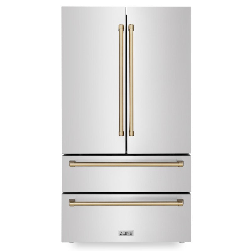 ZLINE 36" Autograph Edition 22.5 cu. ft Freestanding French Door Refrigerator with Ice Maker - Champagne Bronze - Champagne Bronze (RFMZ36CB)