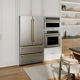 ZLINE  Autograph Edition 36 In. 22.5 Cu. Ft. Counter-depth French Door Refrigerator With Ice Maker In Fingerprint-resistant Stainless Steel With Champagne Bronze Traditional Handles - Champagne Bronze (RFMZ36CB)