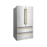 ZLINE  Autograph Edition 36 In. 22.5 Cu. Ft. Counter-depth French Door Refrigerator With Ice Maker In Fingerprint-resistant Stainless Steel With Champagne Bronze Traditional Handles - Champagne Bronze (RFMZ36CB)