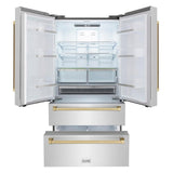 ZLINE  Autograph Edition 36 In. 22.5 Cu. Ft. Counter-depth French Door Refrigerator With Ice Maker In Fingerprint-resistant Stainless Steel With Champagne Bronze Traditional Handles - Champagne Bronze (RFMZ36CB)