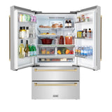 ZLINE  Autograph Edition 36 In. 22.5 Cu. Ft. Counter-depth French Door Refrigerator With Ice Maker In Fingerprint-resistant Stainless Steel With Champagne Bronze Traditional Handles - Champagne Bronze (RFMZ36CB)