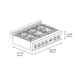 ZLINE Autograph Edition 36" Porcelain Rangetop with 6 Gas Burners and Matte Black Accents - Stainless Steel (RTZ36MB)