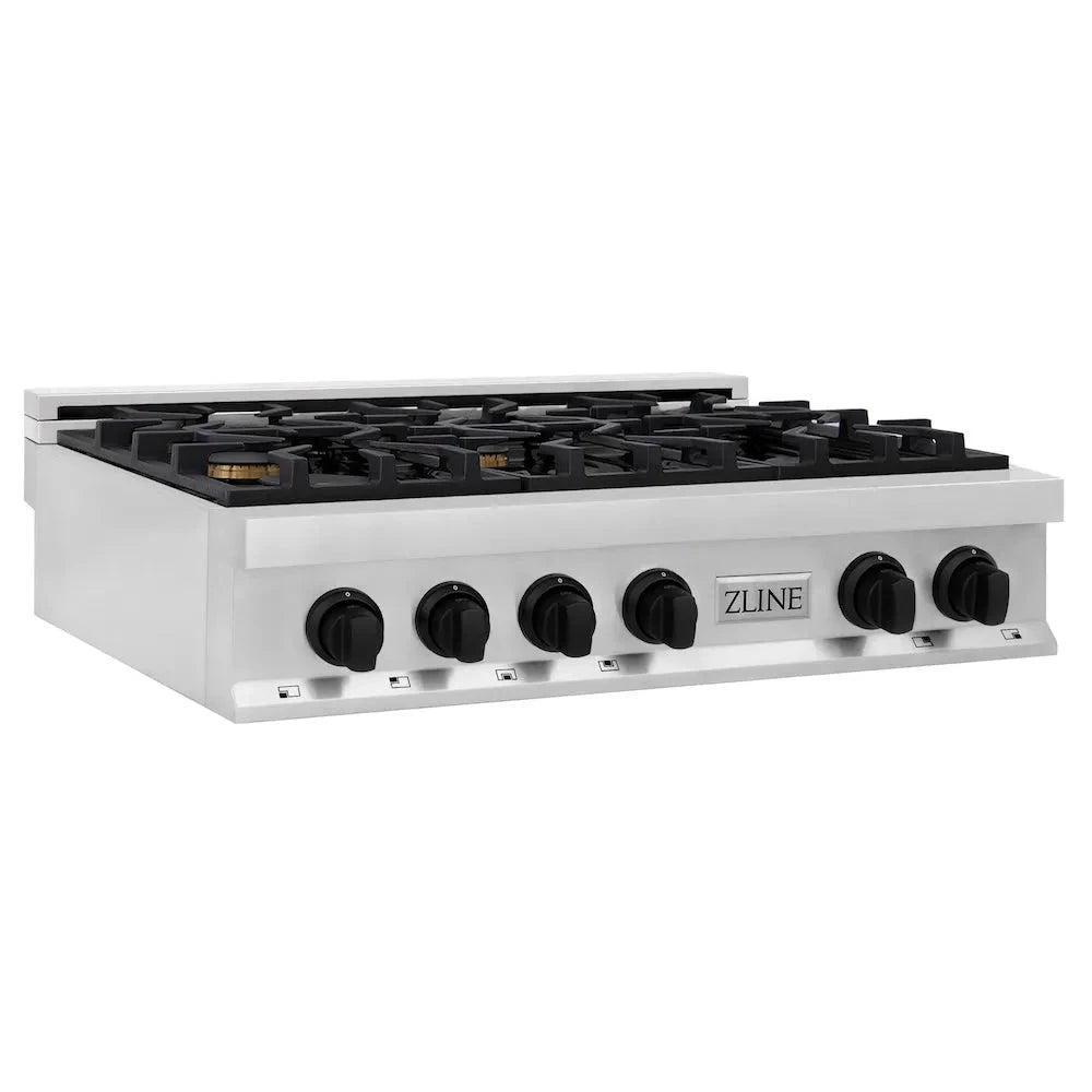 ZLINE  Autograph Edition 36 In. Legacy Gas Rangetop With 6 Burners And Porcelain Cooktop In Stainless Steel With Matte Black Accents - Stainless Steel (RTZ36MB)