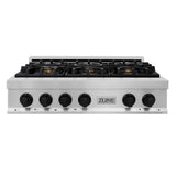 ZLINE  Autograph Edition 36 In. Legacy Gas Rangetop With 6 Burners And Porcelain Cooktop In Stainless Steel With Matte Black Accents - Stainless Steel (RTZ36MB)