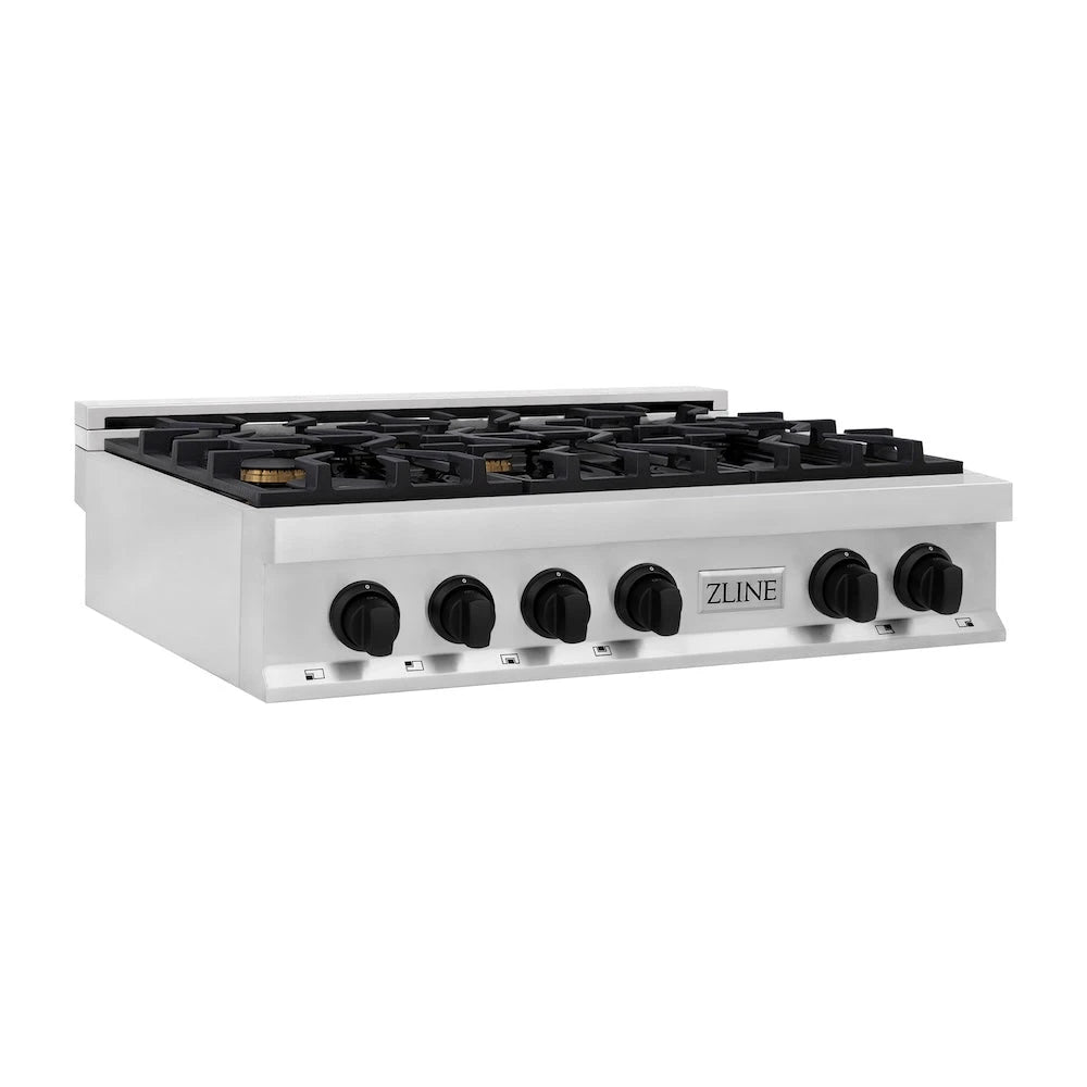 ZLINE  Autograph Edition 36 In. Legacy Gas Rangetop With 6 Burners And Porcelain Cooktop In Stainless Steel With Matte Black Accents - Stainless Steel (RTZ36MB)