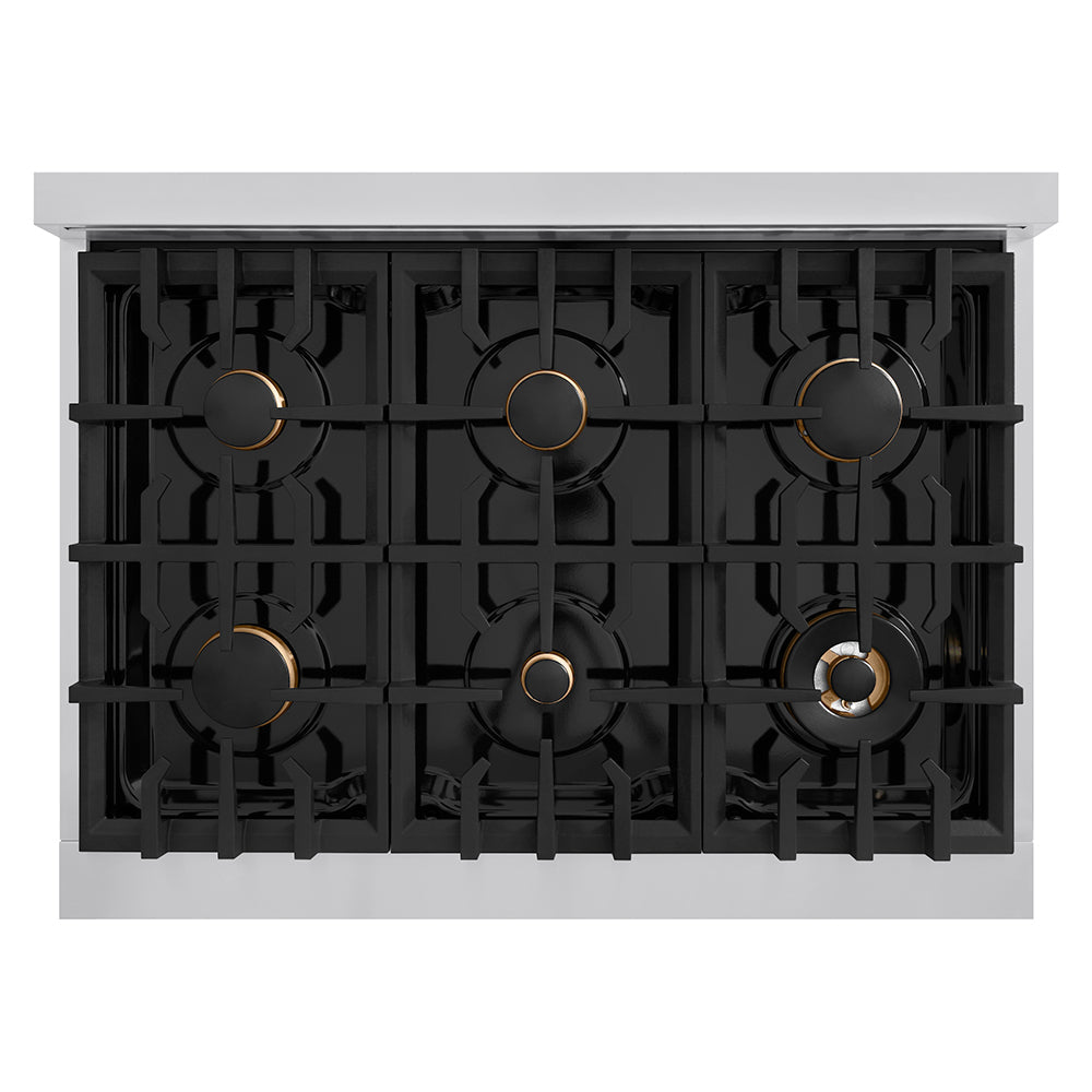 ZLINE  Autograph Edition 36 In. Classic Gas Rangetop With 6 Burners And Porcelain Cooktop In Stainless Steel With Matte Black Accents - Stainless Steel (RTZ36MB)