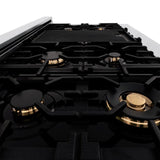 ZLINE Autograph Edition 48" Porcelain Rangetop with 7 Gas Burners and Champagne Bronze Accents - Stainless Steel (RTZ48CB)