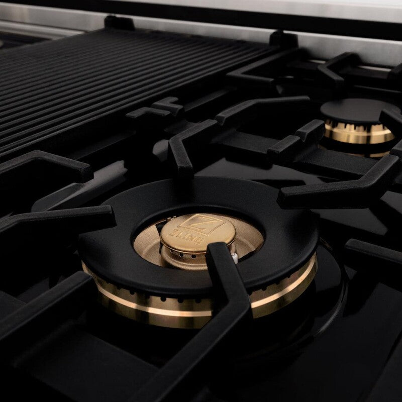 ZLINE Autograph Edition 48" Porcelain Rangetop with 7 Gas Burners and Champagne Bronze Accents - Stainless Steel (RTZ48CB)