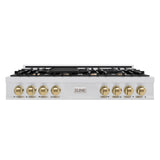 ZLINE  Autograph Edition 48" Porcelain Rangetop with 7 Gas Burners and Champagne Bronze Accents - Stainless Steel (RTZ48CB)