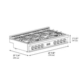 ZLINE  Autograph Edition 48" Porcelain Rangetop with 7 Gas Burners and Champagne Bronze Accents - Stainless Steel (RTZ48CB)