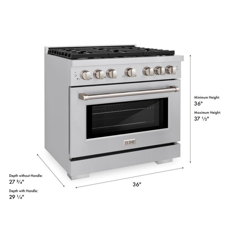 ZLINE  36 In. 5.2 Cu. Ft. Paramount Gas Range With 6 Burner Cooktop And Convection Gas Oven In Stainless Steel - Stainless Steel (SGR36)
