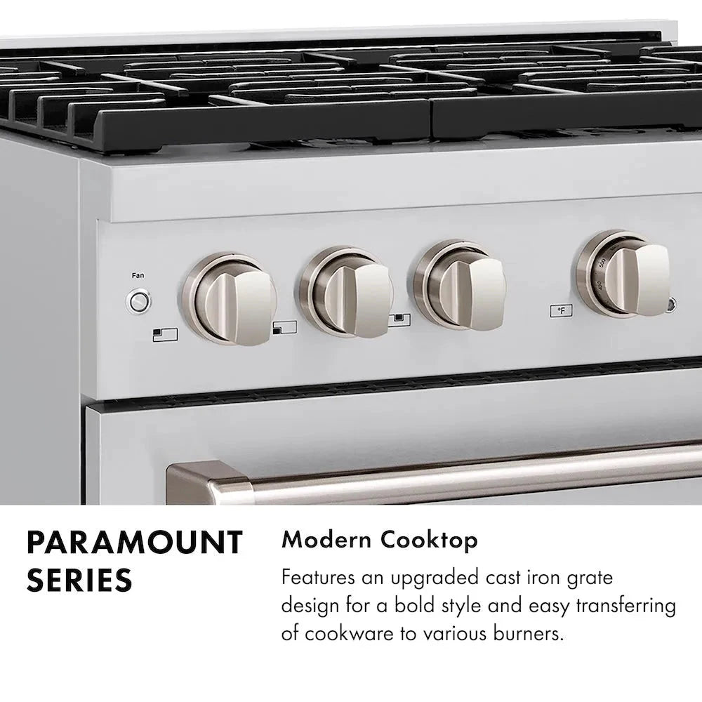 ZLINE  36 In. 5.2 Cu. Ft. Paramount Gas Range With 6 Burner Cooktop And Convection Gas Oven In Stainless Steel - Stainless Steel (SGR36)