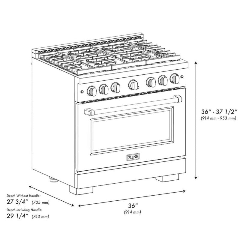 ZLINE  Autograph Edition 36 In. 5.2 Cu. Ft. Paramount Gas Range With 6 Burner Cooktop And Convection Gas Oven In Black Stainless Steel And Champagne Bronze Accents - Black Stainless Steel (SGRBZ36CB)