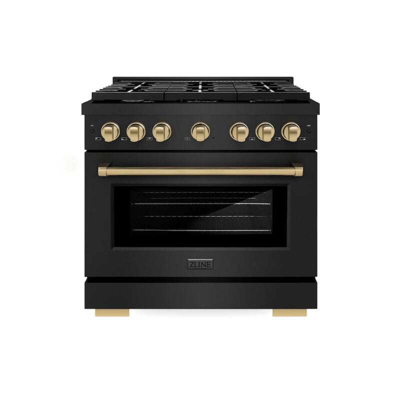 ZLINE  Autograph Edition 36 In. 5.2 Cu. Ft. Paramount Gas Range With 6 Burner Cooktop And Convection Gas Oven In Black Stainless Steel And Champagne Bronze Accents - Black Stainless Steel (SGRBZ36CB)