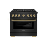 ZLINE  Autograph Edition 36 In. 5.2 Cu. Ft. Paramount Gas Range With 6 Burner Cooktop And Convection Gas Oven In Black Stainless Steel And Champagne Bronze Accents - Black Stainless Steel (SGRBZ36CB)